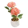 Peonía de Dos Cabezas Pequeño Bonsái Flores Artificiales Sala de Estar Estudio Flores Artificiales Escritorio de Oficina Decoración Adornos de Plantas