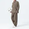 Traje de Pana de Moda para Hombre Estilo Chino Otoño/Invierno 2026, Talla Grande Holgado Traje Tang de Botones Jacquard Conjunto de Dos Piezas