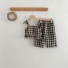 Conjunto de dos piezas con tirantes para bebé, estilo coreano, para verano, con elegantes cuadros y parte superior con tirantes, pantalones