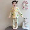 Conjunto de Pijama para Niñas, Estilo Primavera y Otoño, Nuevo Modelo de Algodón para Niñas de 3-5 Años, Cardigan de Dibujos Animados de Primavera, Ropa de Casa para Niñas