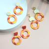 Nuevos Pendientes de Arcilla Suave con Empalme de Metal para Mujer, Pendientes de Bloques de Color, Estilo de Nicho de Alta Gama 925, Hechos a Mano al por Mayor para Mujer