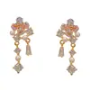 Pendientes Largos Colgantes de Plata de Ley s925 con Cierre de Mariposa, Trébol de Cuatro Hojas de Colores, Circonita y Borla, Exquisitos, Modernos, de Lujo Ligero, Versátiles, con Acabado de Alta Gama, para Mujer