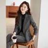 Traje de Lana Gris Oscuro Transfronterizo con Pantalones de Campana para Mujer, Nuevo Ropa de Trabajo Profesional Otoño e Invierno, Chaqueta de Traje Petite