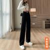 Pantalones de chenilla de pierna ancha para mujer, Pantalones largos rectos de pana para otoño, Forrados de forro polar, Sueltos, De alta gama, Pantalones casuales fluidos para vestir