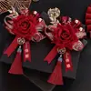 Nuevo Corsage de Boda de Novio y Novia de Gama Alta de Moda, Juego Completo Familiar de Rosas Chinas para Dar la Bienvenida a Ambos Padres