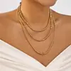 Colar Europeu e Americano Transfronteiriço Simples de Corrente Empilhável Conjunto de 4 Peças Moda Versátil Colar Multicamadas Corrente para Clavícula para Mulheres Atacado