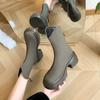 Botas Martin Elevadas de Fundo Grosso Pequeno para Mulheres 2024 Novas Botas de Tornozelo Finas de Estilo Britânico Botas de Salto Grosso com Zíper Traseiro