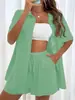 Punto Cruzado Aliexpress Moda Pantalones Cortos Traje de Camisa de Color Puro de Dos Piezas para Mujer Casual Holgado de Manga Corta Fila Única
