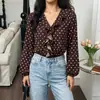2026 Nuevo Mono Camisa Vintage Francés Volante Cuello en V Mono Transfronterizo Europeo y Americano Mono de Lunares