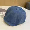 Gorra Plana de Mezclilla Lavada al Agua Fábrica Retro Desgastada Sombrero Octagonal Venta al por Mayor Talla Grande Streetwear Nuevo Estilo Gorra de Pintor Transfronterizo