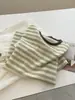 ¡Camiseta de manga corta a rayas verdes para mujer! Top Casual de Bambú y Lino de Color Block con Cuello Redondo, Versátil, Fresco para Verano