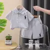 Moda Infantil de Estilo Coreano de Moda Traje de Niños de Manga Corta Nuevo Bebé Verano Camisa a Cuadros Traje de Bebé de Manga Corta