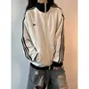 Chamarra a rayas de bloques de color, unisex, colección de otoño, cárdigan de punto texturizado, sudadera con cuello alto, atuendo de pareja estilo americano, top estilo preppy