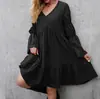 Vestido de Primavera Estilo Bohemio Innovador Independiente Estilo Europeo y Americano con Volantes Holgado de Color Sólido para Mujer