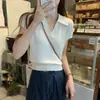 Camiseta de punto de lyocell de doble hilo acanalado con cuello polo, estilo nuevo de verano, acanalada, estilo nicho, versátil, para mujer