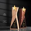 Novo Troféu de Cristal Resina Estrela de Cinco Pontas Metal Madeira Maciça Medalha Lettering Prêmio Competição de Dança para Funcionários de Destaque