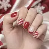 Nuevos diseños de arte para uñas: Copos de nieve navideños europeos y americanos, rayados franceses, de colores caramelo, lindos, cortos, cuadrados, uñas postizas a presión, al por mayor