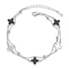 Pulsera de Plata de Ley S925 Pulsera de Trébol de Cinco Hojas Lujo Accesible Joyería de Mano Exquisita Doble Capa para Mujer Nicho de Gama Alta