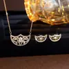 Set de Collar y Aretes de Zirconia Estilo Lujo Ligero Árabe de Oriente Medio para Mujer, Colgante de Gota de Agua Moderno, Cadena para Clavícula, Accesorios de Boda