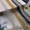 Encaje bordado a máquina de fábrica, encaje de perlas de doble diamante con código de barras, encaje de cuentas cosidas a mano, accesorios para prendas
