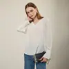 Elegante e fresca camisa de seda com decote V, manga longa, 100% seda de amoreira