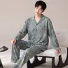 Pijama de Talla Grande para Hombre Primavera y Otoño Algodón Puro Casual Holgado Cuello de Solapa Manga Larga Adolescentes Pueden Usar Ropa de Casa para Salir Conjunto