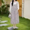 Delantal floral de algodón y lino estilo japonés para mujer, estilo largo, bata artística floral para cocina y repostería, se puede imprimir con logo