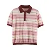 Comercio Exterior Ropa de Mujer Transfronteriza Verano Nuevo Casual Versátil Manga Corta Cuello Polo Tejido de Punto Rayado