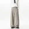 Calças Casuais de Primavera e Outono Masculinas Tendência Perna Reta Perna Larga Design de Calça Social Nicho Caimento Estilo Old Money Relaxado Retro Listrado Marca