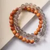 Pulseira de Círculo Duplo de Cipreste Antigo da Falésia Taihang com Cipreste da Falésia de Óleo Vermelho e Pulseira de Círculo Duplo de Anel Branco, Nova Pulseira de Estilo Chinês Nacional