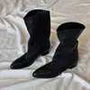 Versão em pele de ovelha~Estilo retrô francês versátil bico fino de alta qualidade perna larga emagrecedor design simples botas de equitação femininas