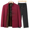 Traje Tang para hombre de mediana edad y ancianos, chaqueta para primavera, otoño e invierno, traje acolchado de algodón con terciopelo para celebración de cumpleaños de padre, persona mayor, atuendo de boda
