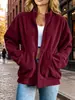 Cárdigan de pana estilo relajado transfronterizo con cuello alto, cierre de cremallera completo, bolsillos, hombros caídos y mangas largas - una chaqueta casual