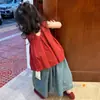 Estilo Coreano Roupas Doces para Meninas Babydoll Verão Pequena Menina Moda e Fofo Design Mangas Plissadas Sem Mangas Camiseta Regata Conjunto