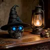 2026 Halloween Transfronteiriço Resina Crânio Gótico Chapéu de Bruxa Luminária Noturna Ornamento Decorativo Criativo para Casa e Desktop