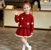 Conjunto de Suéter para Niñas Otoño Invierno Nuevo Jacquard Cuadros Tejido Traje Falda Bebé Lindo Estilo Coreano Suéter Vestido de Princesa