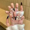Olho de Gato Feito à Mão Usável Laço Dourado Bolinhas Pretas Manicure Luxo Acessível High-End Francês Clareador Brilhante Elegante