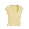 Pure Desire Estilo Lace Collar U-Collar Short-Sleeve T-Shirt Mulheres Verão Sweet Spice Girl Bow Ballet Estilo Apertado Top