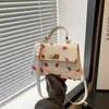 Bolsa Kelly Corduroy Fresca Versátil Feminina 2024 Nova Verão Fofa Morango Bolsa de Ombro Moda Coreana Bolsa Transversal