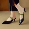 Mules de Moda con Bloques de Color para Mujer con Punta Cerrada, Estilo Coreano 2026 para Uso Exterior en Verano, Elegantes Mules Slip-On de Tacón Alto