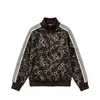 Stock de fábrica: Chaqueta cárdigan de retazos a rayas de alta costura con cuello mao, prenda exterior retro americana con estampado de leopardo y tres rayas, unisex