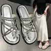 Pantuflas Planas sin Cordones con Pedrería, Hermosas Sandalias Estilo Hada para Mujer, Nuevas Sandalias de Vestir de Playa Estilo Francés 2025 para Mujer, Calzado de Verano para Exterior