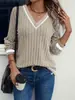 2025 Verano Europeo y Americano Transfronterizo Estación Independiente de Amazon Temu Primavera y Otoño Ropa de Mujer Casual Cuello en V Color Sólido Patchwork Manga Larga
