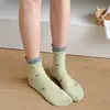 Meias femininas de algodão puro com laços, estilo balé coreano, acabamento em renda, comprimento até a panturrilha, punho com costura dupla, fofas e versáteis, meias femininas sem costura