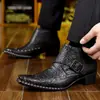 Zapatos Formales de Negocio para Hombre Más Vendidos de Amazon, Zapatos de Piel con Hebilla Transfronteriza y Patrón de Cocodrilo, Zapatos de Piel Estilo Británico para Hombre en Stock