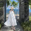 Vestido de tirantes con degradado y viñeta azul de hada súper francesa para mujer, vestido largo elegante de verano para vacaciones en la playa, vestido de olas