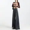 Jeans Feminino Cinza Cimento Wide Leg Outono 2024 Novo Cintura Alta Solto Formato Pera Emagrecimento Calça Reta