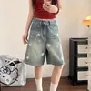Shorts de Mezclilla Estilo Retro Americano Estampado de Estrellas Corte Holgado Adelgazante de Cintura Alta Pierna Recta Diseño Elegante de Cinco Puntas para Figuras Pequeñas