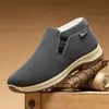 Zapatos de Algodón de Pana para Hombre, Zapatos de Tela Old Beijing Cálidos de Invierno con Forro de Felpa, Botas de Algodón de Suela Gruesa para Padres de Mediana Edad y Mayores