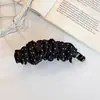 Estilo Coreano Suave Retro Lunares Blanco y Negro Pinza de Plátano Plegada Tela Elástica Pinza Vertical Artefacto para Persona Perezosa Cola de Caballo Baja Versátil